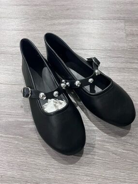 Black Studded Mary Jane Flats - Women